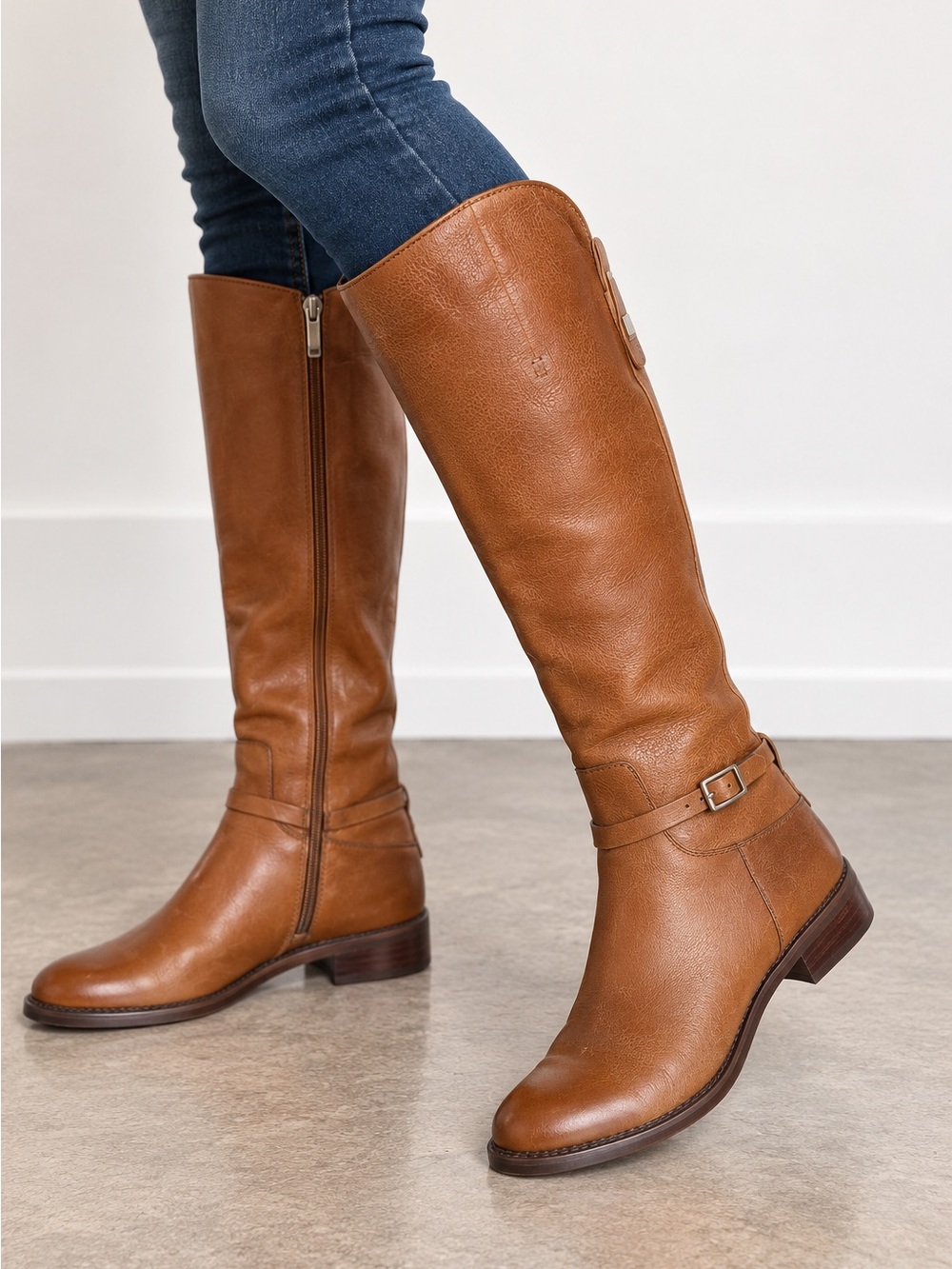 Franco Sarto Classic Tall Riding Boots Brown Leather cognac knee-high size 6.5